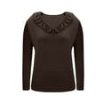 thumbnail image 6 of BLVB Women's Velvet Tops Long Sleeve Ruffle V Neck Blouse Spring Fall Trendy Party Holiday Shirts, 6 of 6