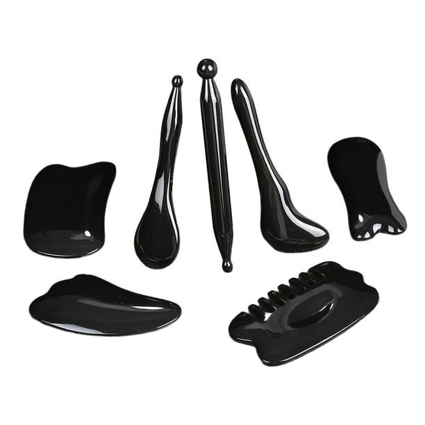 7 piezas de herramienta de raspado Gua Sha manual portátil para mujeres, hombres y adultos, masaje corporal Negro