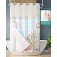 thumbnail image 2 of No Hook Shower Curtains with Snap in Liner, Blue Red Coastal Waterproof Fabric Shower Curtain, Nautical Beach Summer Coral Shell Double Layers & See-Through Top Window Bathroom Curtains 36''x72'', 2 of 6