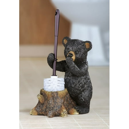 Lodge Toilet Brush - winston inc Black Bear Lodge Woodland Cabin Resin Tree Stump Toilet Brush Holder Bathroom Decor