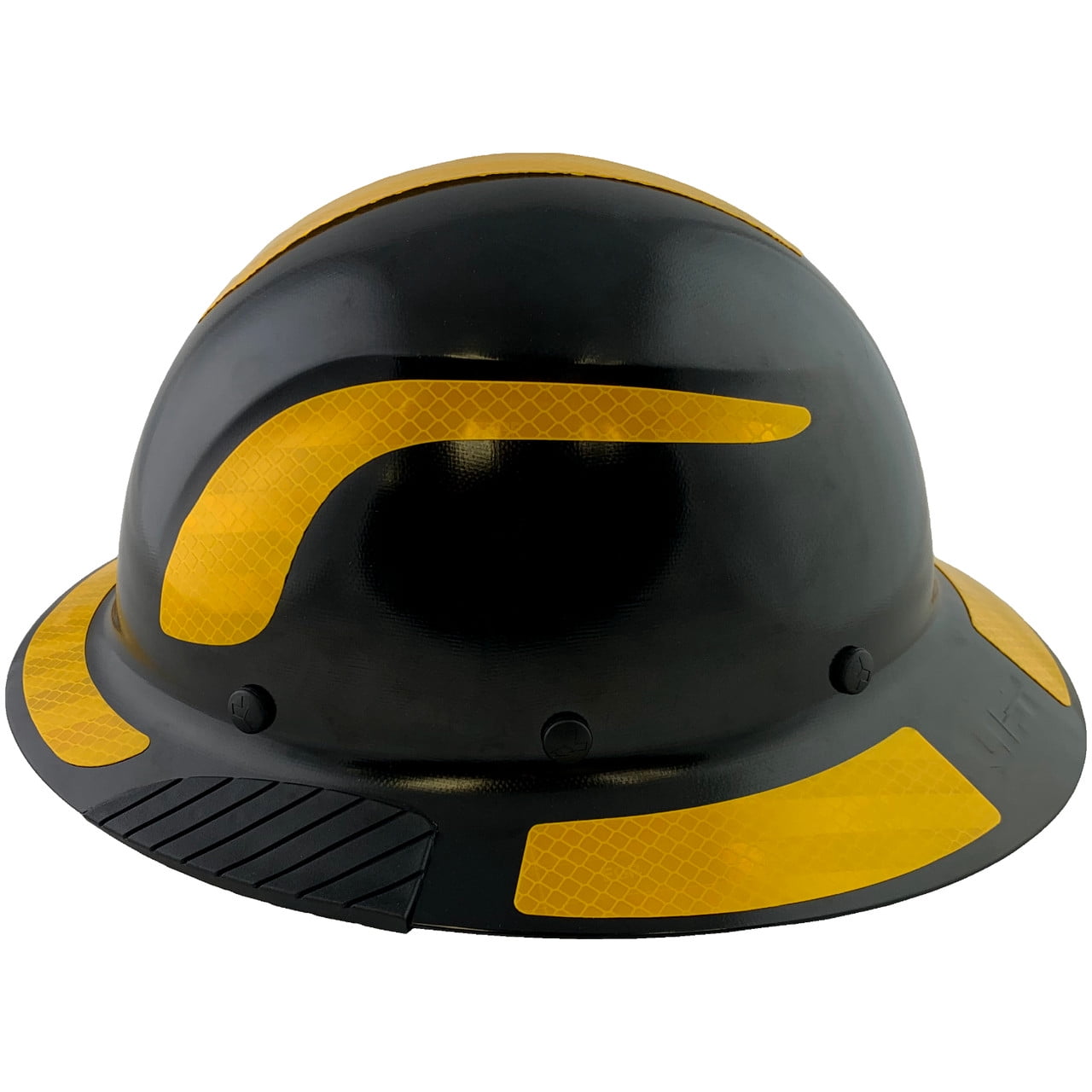 DAX Fiberglass Composite Hard Hat - Full Brim Black with Reflective Yellow Decal Kit Applied