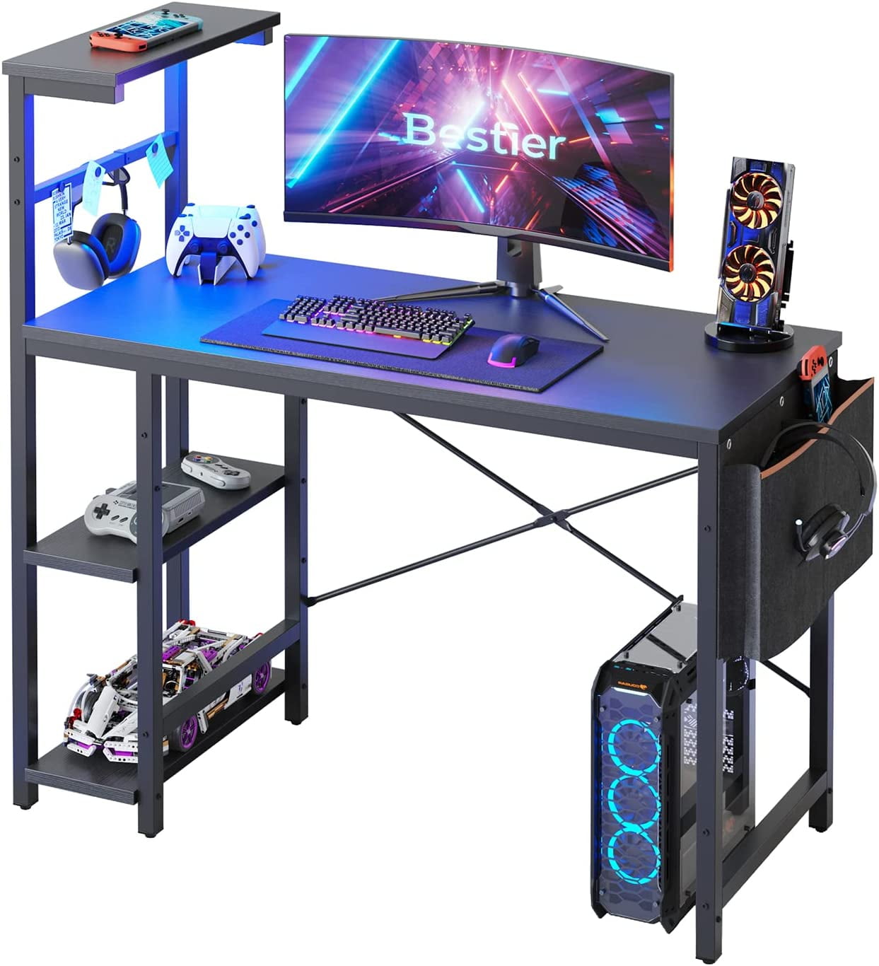 Bestier 44 inch Reversible Computer Desk with LED Lights Gaming Desk ...