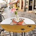 thumbnail image 6 of Cute Dog Round Tablecloth for 45-54 Inch Tables, Fitted Table Cover with Elastic Edge, Red Scarf Black Dog Paw Print Waterproof Outdoor Table Cloth Protector for Patio Garden Dinner Picnic, 6 of 9