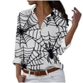 thumbnail image 2 of CLOISE Halloween Blouses for Women Funny Halloween Cobweb Print Shirts Long Sleeve Lapel Blouses Button Down Dressy Casual Loose Oversized Tees Boo Holiday Clothes Winter Gift, 2 of 5