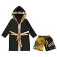 thumbnail image 3 of Kaerm Kids Boys Boxing Outfit Satin Long Sleeve Boxer Robe Hooded Grown Cloak Thai Boxing Shorts B4 8, 3 of 5