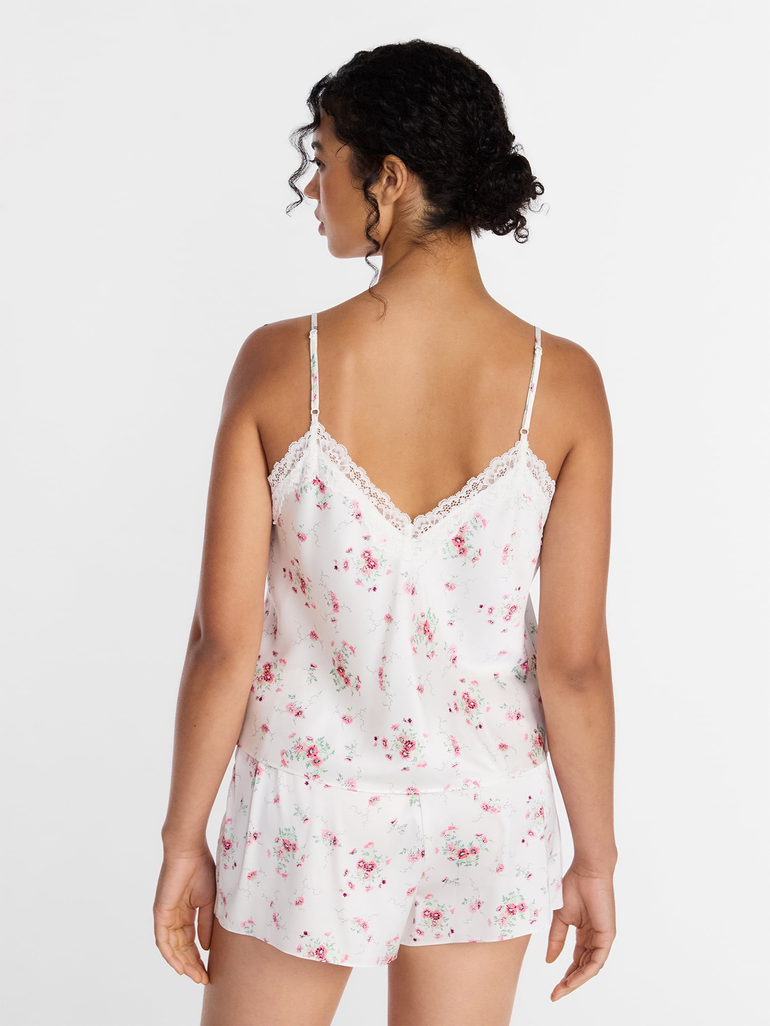 Joyspun Women's Lace Trim Stretch Satin Cami and Shorts Set, 2-Piece, Sizes XS-3X