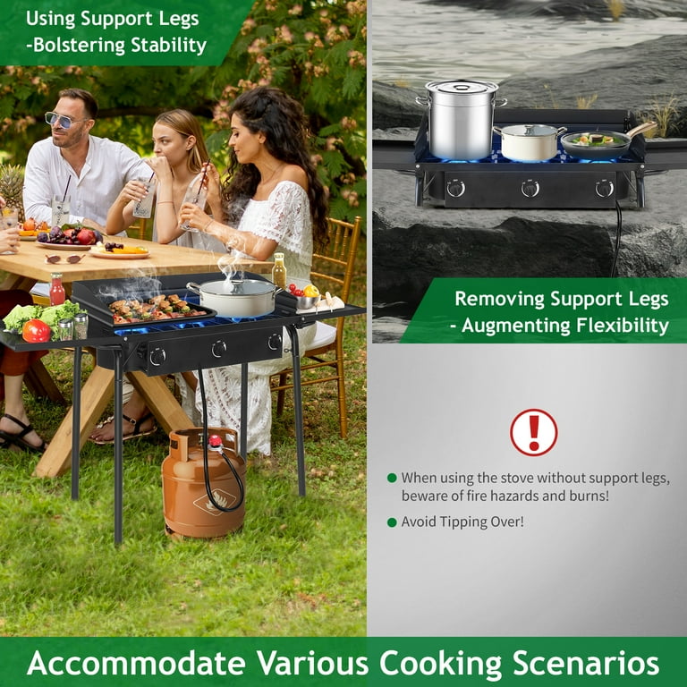 Ktaxon Outdoor Camping Stove with 3 Burners, 225000 BTU, Cast Iron