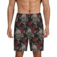 thumbnail image 2 of Daiia Skull and Red Roses Mens Woven Stretch Pajama Short,Short Pajama Pants-Small, 2 of 9