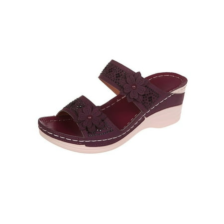 

Ritualay Women s Slide Wedge Sandals Open Toe Summer Shoes Slip On Platform Sandals with Arch Support Wine Red 7.5