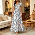 thumbnail image 5 of ZToonmas Summer Dresses for Women Wrap V Neck Ruffle Cap Sleeve Maxi Dress Leaf Print Tiered A-Line Flowy Sundress with Self Tie Waist for Beach Vacation, 5 of 8