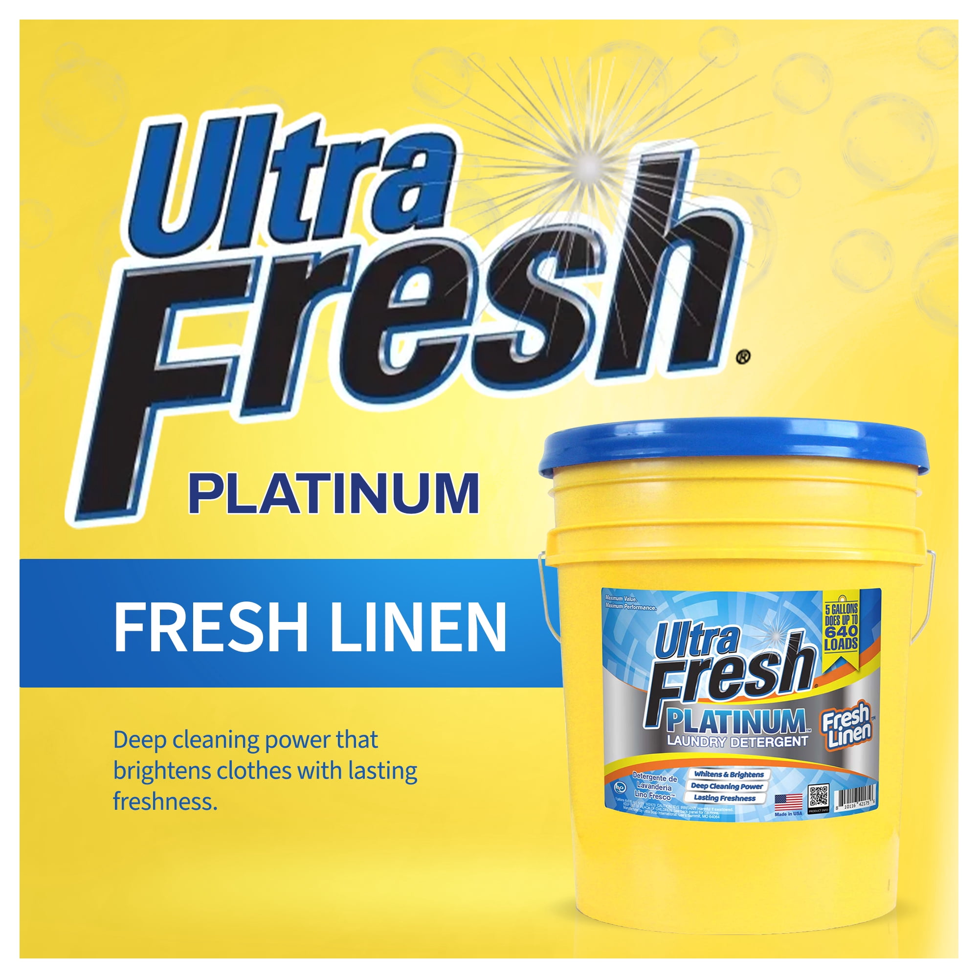 Ultra Fresh Platinum 5 Gal Liquid Laundry Detergent, Up to 640 Loads, Fresh Linen Scent