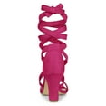 thumbnail image 3 of BLISSFUL STEP Women's Solid Color Lace up Mid Block Heels Sandals Hot Pink 9, 3 of 6