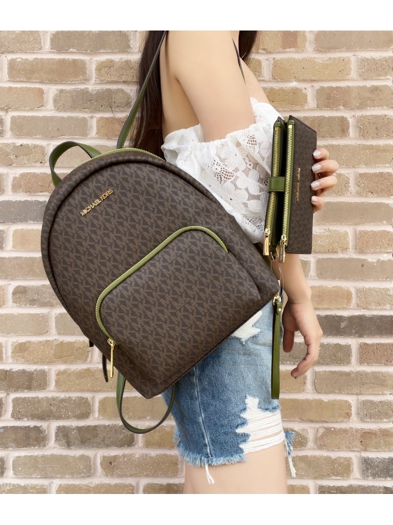 Michael Kors Erin Medium Signature MK Backpack Evergreen Brown +