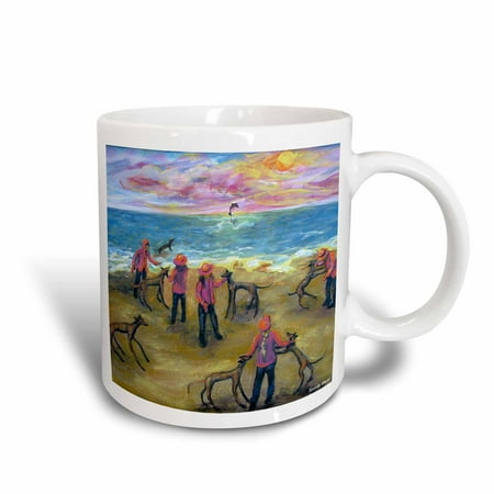 

3dRose Greyhound Dolphin Watch Kids and dogs watch for dolphins - Ceramic Mug 15-ounce