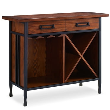 Leick Home Ironcraft Rustic One Drawer Mini-bar/Wine Stand with Glass and Bottle Storage, Mission Oak