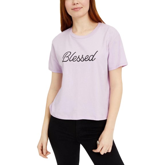 Rebellious One Womens Blessed Graphic T-Shirt, Purple, Juniors, X-Large