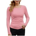 thumbnail image 1 of Hiiyo T-Shirt à Manches Longues Col Rond pour Femmes, Ajusté, Rose G, 1 of 4
