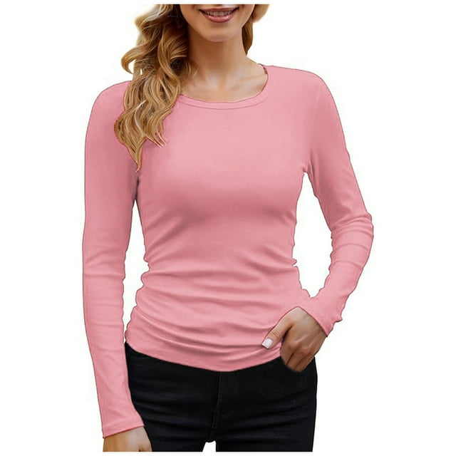 Hiiyo T-Shirt à Manches Longues Col Rond pour Femmes, Ajusté et Décontracté (S-TTTG)