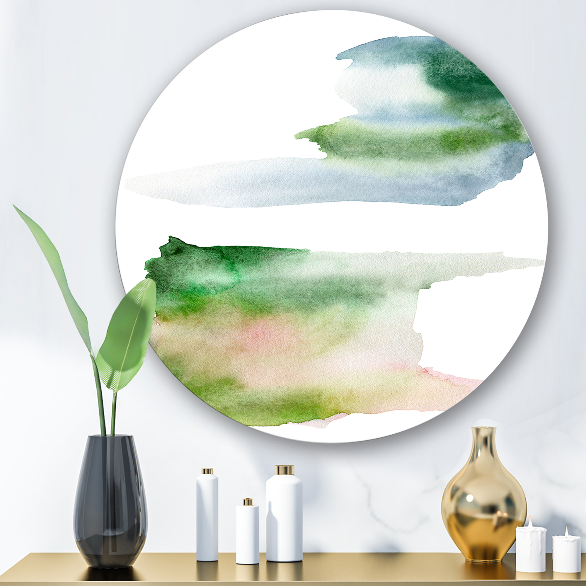 Designart 'Blue Green and Pink Spots Clouds' Modern Circle Metal Wall Art 11x11 - Disc of 11