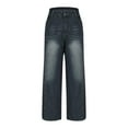 thumbnail image 4 of Straight Wide Leg Jeans for Women Mid Waisted Stretchy Loose Denim Pants with Front Patch Pockets 2025 Trendy, 4 of 5