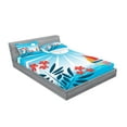 thumbnail image 2 of Ambesonne Cartoon Fitted Sheet & Pillow Sham Set, Oleanders and Sailboat, Queen, Blue Orange White, 2 of 2