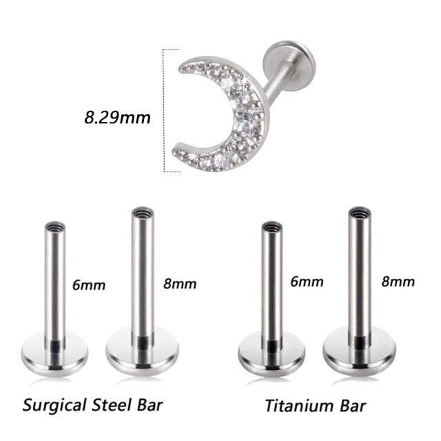 1PC G23 TitaniumSteel 16G CZ Gem Moon Labret Lip Bar Ring Crystal Flower Ear Cartílago Tragus Helix Piercing Tornillo Fit Top 16g Tan Jianjun unisex