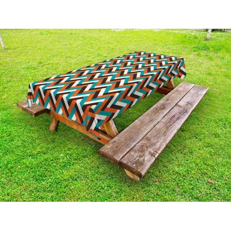 

Mid Century Outdoor Tablecloth Herringbone Pattern in Retro Colors Simple Funky Design of Classic Mosaic Tile Decorative Washable Fabric Picnic Tablecloth 58 X 120 Inches Multicolor by Ambesonne