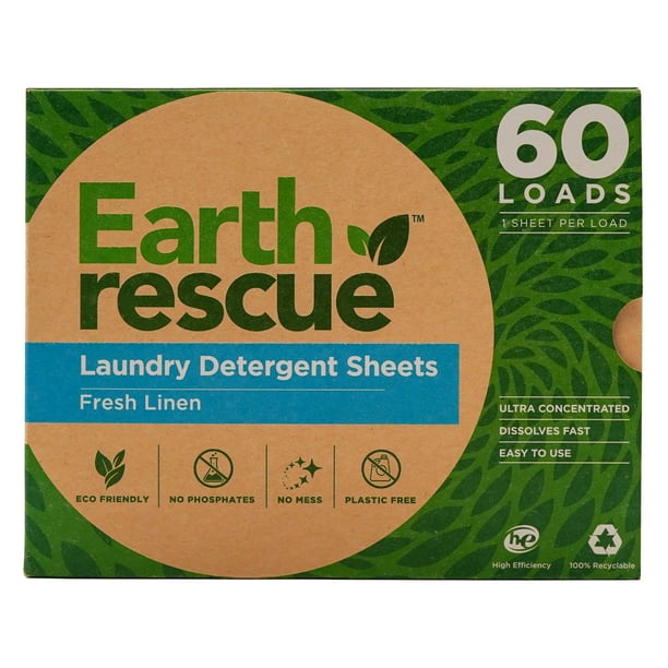 Earth Rescue Laundry Detergent Sheets, Fresh Linen, 60 Loads