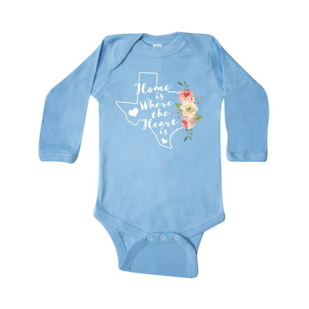 

Inktastic Texas Home is Where The Heart is with Watercolor Floral Gift Baby Girl Long Sleeve Bodysuit