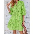 thumbnail image 3 of utcoco Women's 2026 Eyelet Lace Midi Dress V Neck Puff 3/4 Sleeve Button Tiered Sexy A Line Sun Dress, 3 of 6