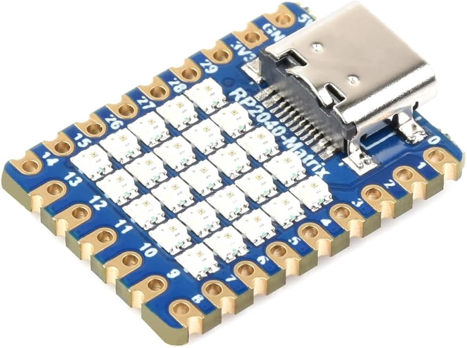 RP2040-Matrix Mini Development Board RP2040 RGB LED Matrix Board Onboard 5×5 RGB LED Matrix Based on Microcontroller Chip RP2040, Supports C/C++, MicroPython, Arduino