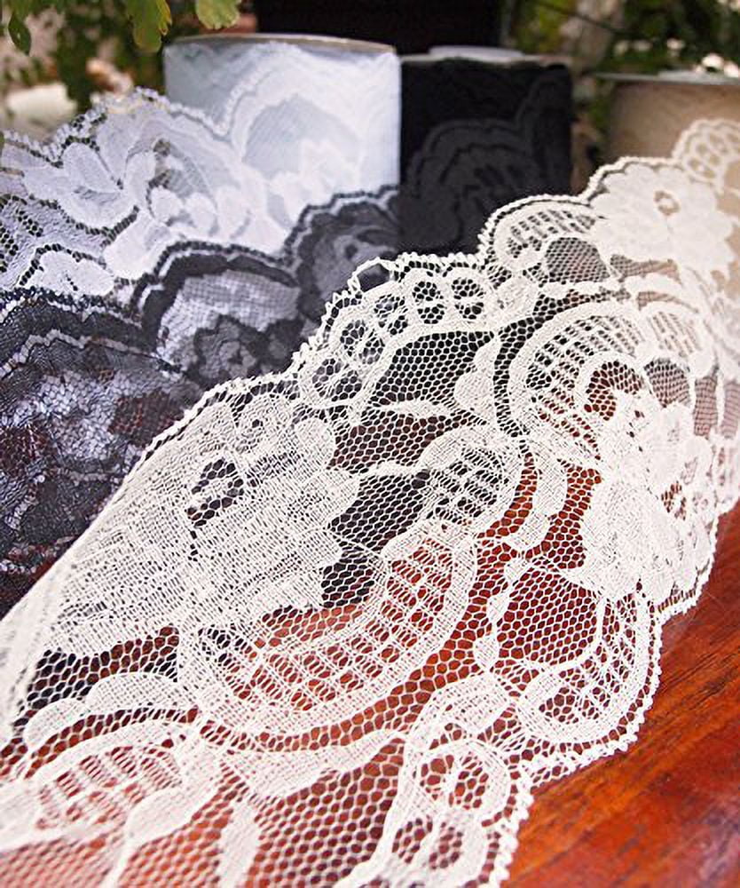 4" Wide x 10 Yards Ivory Floral Pattern Crochet Lace Ribbon for Decorating, Floral Designing and Crafts