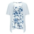 thumbnail image 6 of Women Short Sleeve Tops Fake Two Piece Loose Pleated Layered Blouse Shirt Hide Belly Tunic Tops A-White, 6 of 7