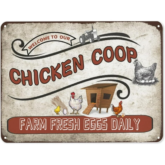 12x16 Inch Vintage Chicken Coop Sign, Wall Door Plaque, Farm Fresh Eggs Daily Funny Decor Large Chicken House Decor Outdoor Indoor, Chick Inn Farmhouse Farm Sign Kitchen