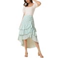 thumbnail image 2 of INSPIRE CHIC Women's High Low Ruffle Hem Skirt Elastic Waisted Ruched Floral Maxi Tiered Skirt XS Light Blue, 2 of 5
