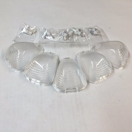 HTT-MOTOR 5 PCs Clear Roof Running Light Cab Marker Cover and White LED Bulb for 2005-2014 Ford E-350/E-450 Super Duty