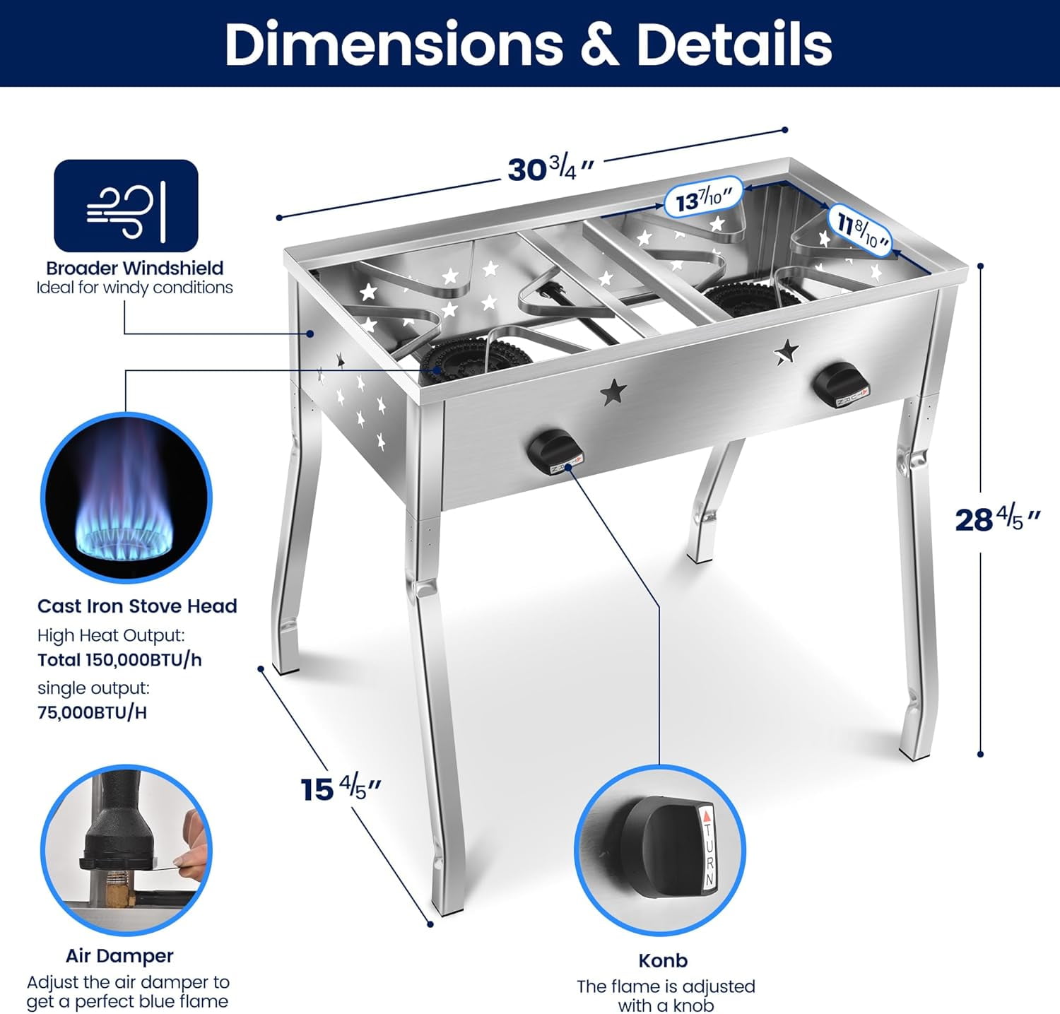 ARC 150,000 BTU Double Burner Stove With 23" Discada Comal Set | Outdoor Camping Cookware for Tacos, Tortillas | Stainless Steel Griddle & Propane Stove Combo