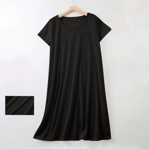 Pijama de manga corta con cuello redondo y color liso para mujer, ropa de casa, camisón corto de algodón para mujer