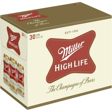 Miller High Life American Beer, 30 Pack, 12 fl oz Aluminum Cans, 4.6% ABV