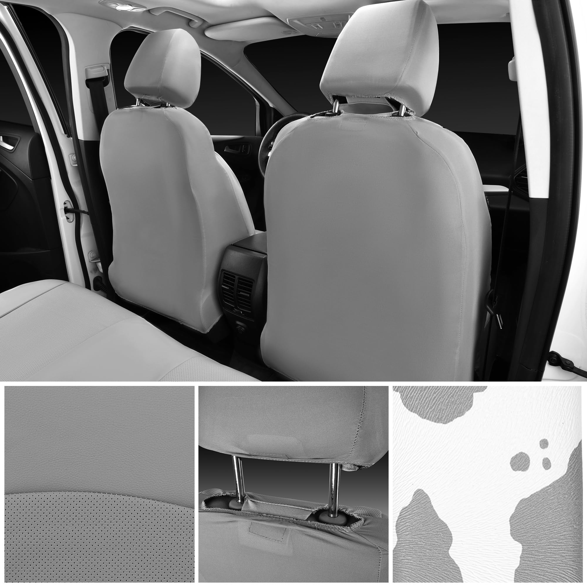 CAR PASS Leopard Print Faux Leather Car Seat Covers & Leopard Car Mats&Leopard Steering Wheel Cover Seat Belt Pad Universal Car Accessories for SUV,Van,Saden,Truck Automobile Interior Sets