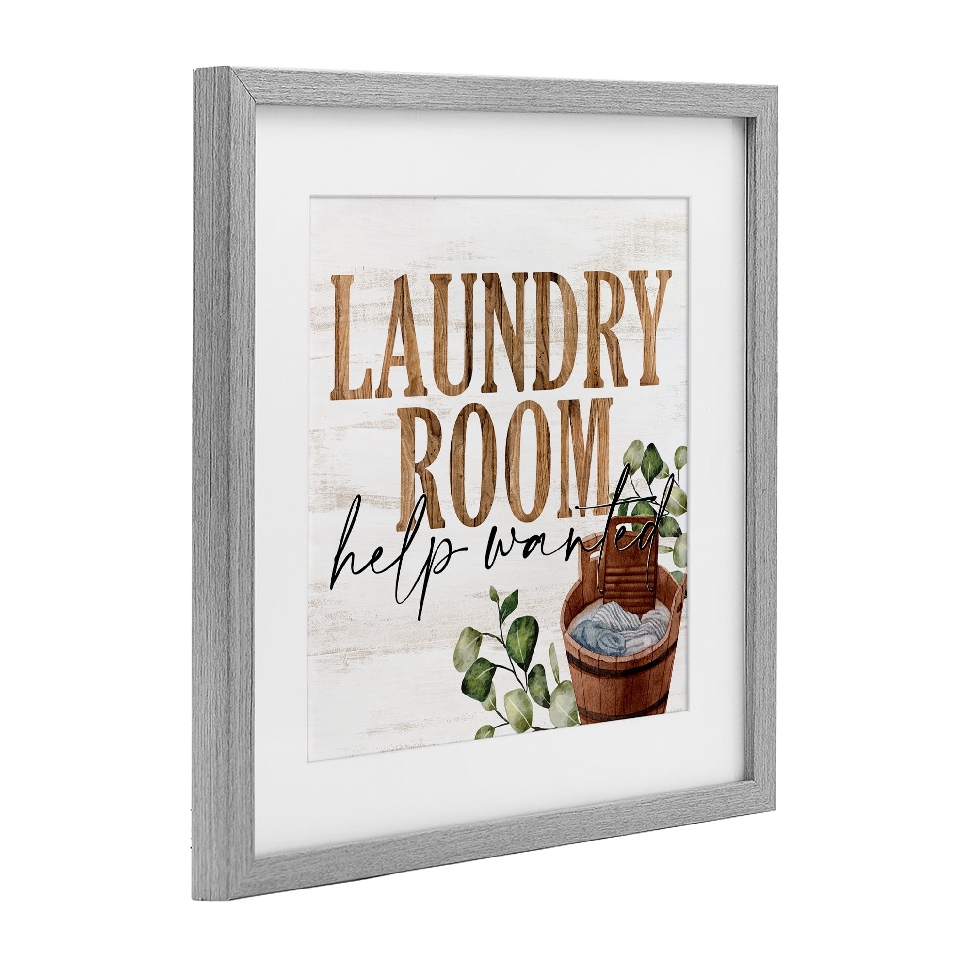 Help Wanted Rustic Laundry Room Gray Framed Print Under Glass, design by Kim Allen