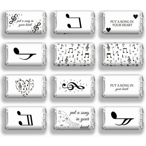 120 Pcs Musical Note Candy Wrappers Put A Song in You Heart Mini Candy Bar Wrapper Chocolates Bar Label Stickers for Guests Concert Theme Party Favors (No Candy) 1.4x2.6inch Mixed Color