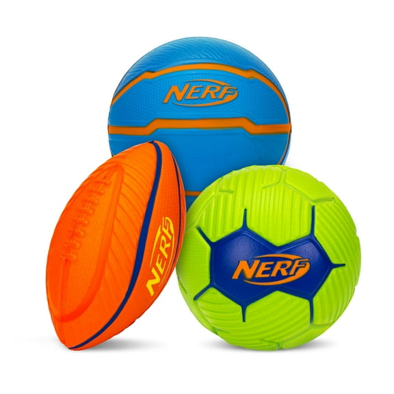 NERF Mini Stress Foam Sport Ball Set - Kids Mini Sports Ball Set - Includes Foam Micro Football, Soccer Ball   Basketball - NERF Soft Stress Relief Foam Sports Set for Kids - Multicolor
