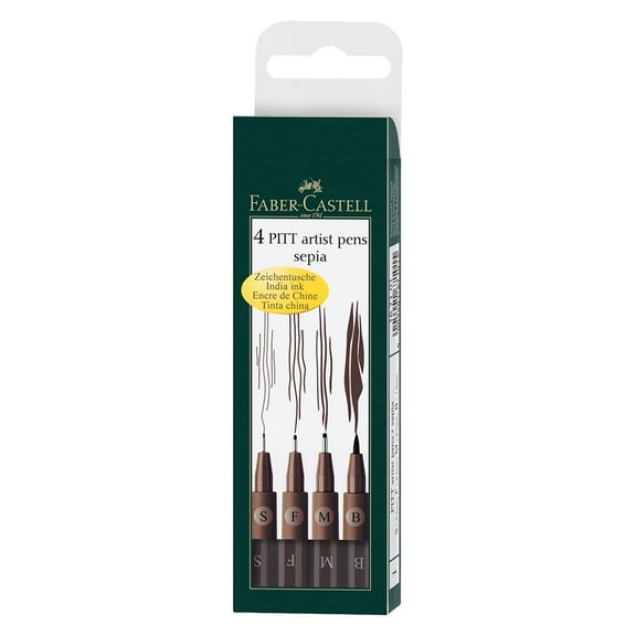 Faber-Castell PITT Artist Sepia Pen Set, Superfine, Fine, Medium & Brush