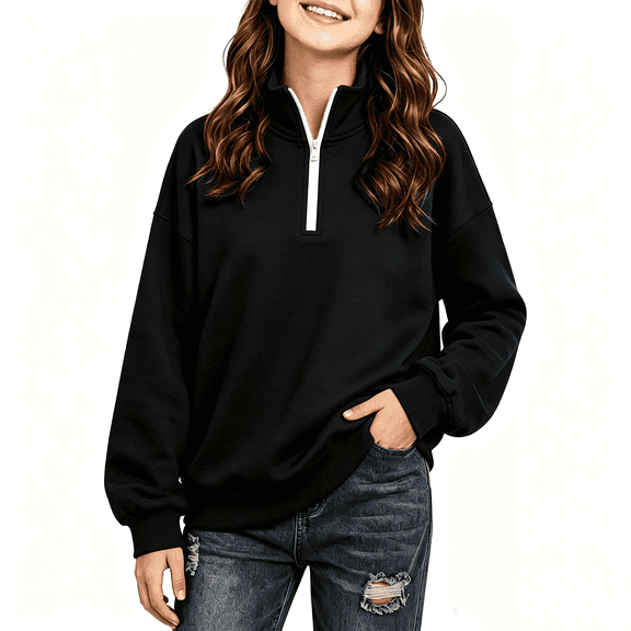 Kids' Sweatshirt Quarter-Zip Stand Collar Long Sleeve Casual Pullover Basic Comfortable Solid Color Fall Top