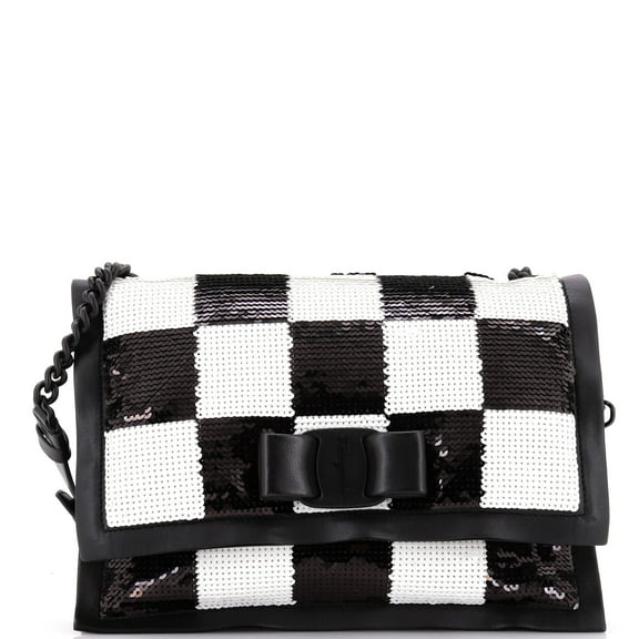 Pre-Owned Viva Bow Flap Bag Sequin Embellished Leather Small By Rebag