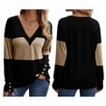 thumbnail image 3 of Women Blouses Dressy Casual Color Block Long Sleeve Shirts V Neck Tops Fall Outfits Camel M, 3 of 6