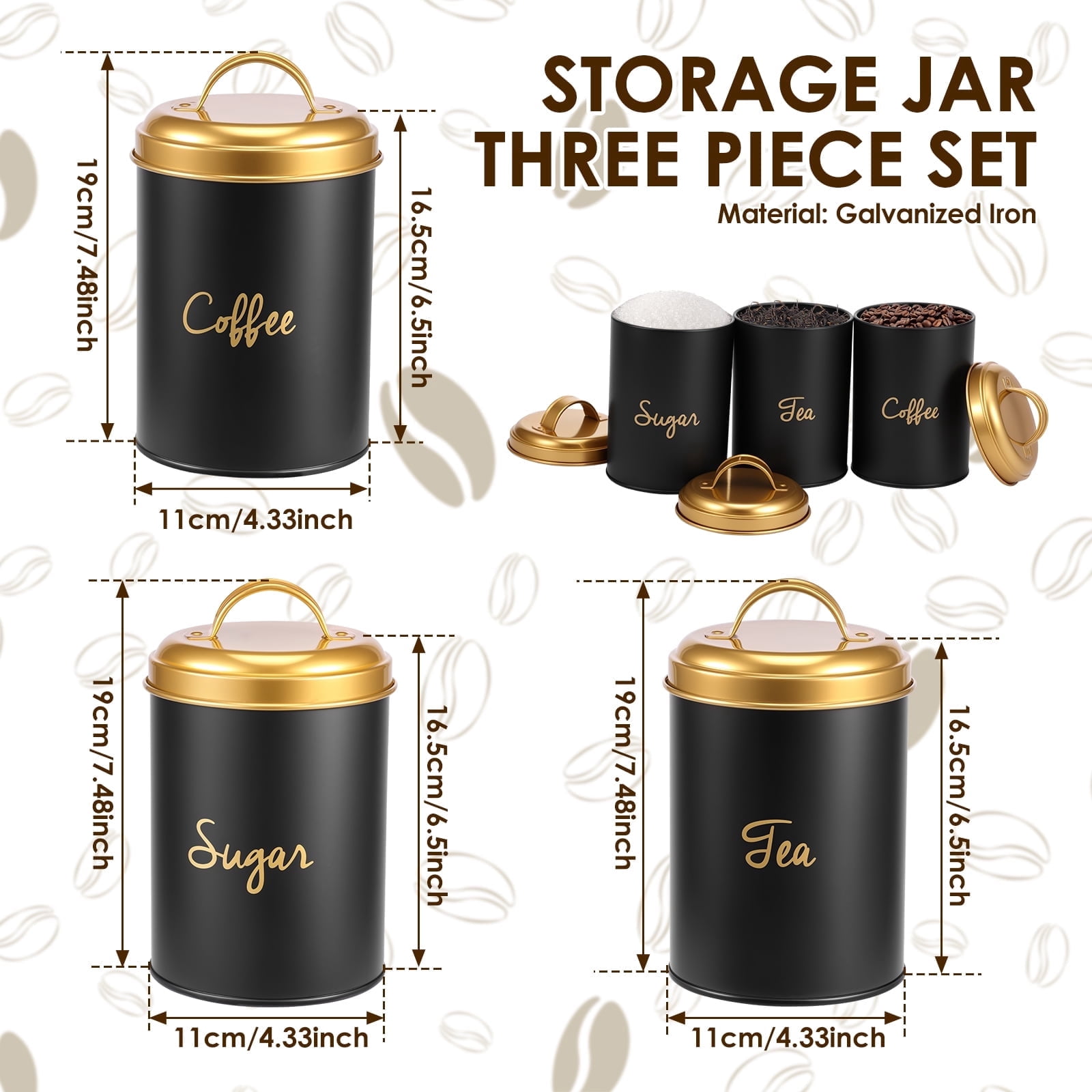 FUYGRCJ 3PCS Kitchen Canisters with Airtight Lid, Metal Coffee Sugar Tea Canisters Set, Airtight Metal Canister Tin Set, Food Storage Containers Jars, Rustic Kitchen Decor Containers for Countertop