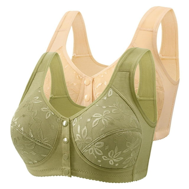 biudgviw Front Closure Bras for Women 2 Pc Plus Size Lace Full Coverage Support Wireless Bralettes Comfort Everyday Bras