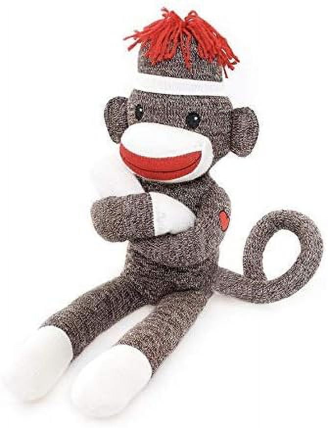 Made By Aliens Adorable Brown Sock Monkey, The Original Traditional Hand Knitted Stuffed Animal Toy Gift-for Kids, Babies, Teens, Girls and Boys Baby Doll Present Puppet 20 Inches